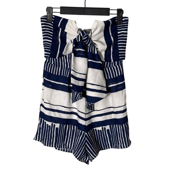 Lulu's Blue & White Striped Tie Front Strapless Romper Size XS - Picture 4 of 14